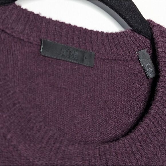 ATM Men's Cashmere Exposed Seam Crew Neck Sweater Purple Jumper - Picture 4 of 6
